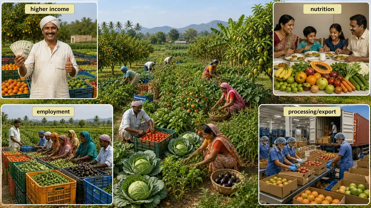 Why horticulture matters through higher farm income, nutrition, employment, and processing export opportunities