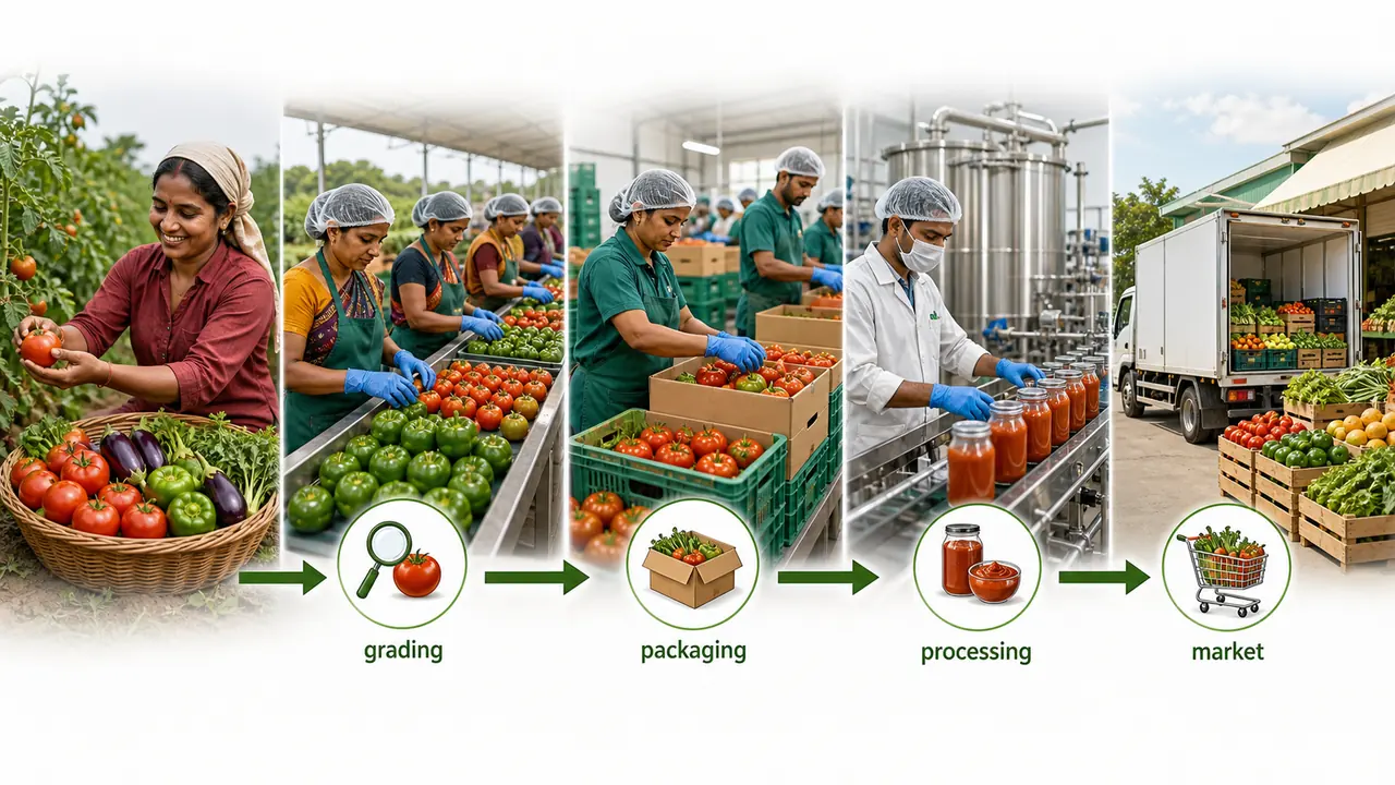 Horticulture value chain from harvest to grading packaging processing and market linkage