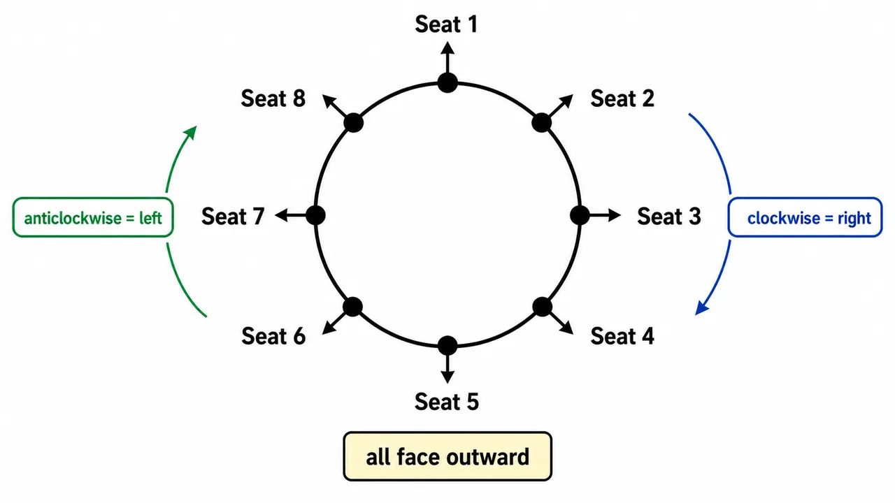 All outward circular arrangement showing how right means clockwise and left means anticlockwise