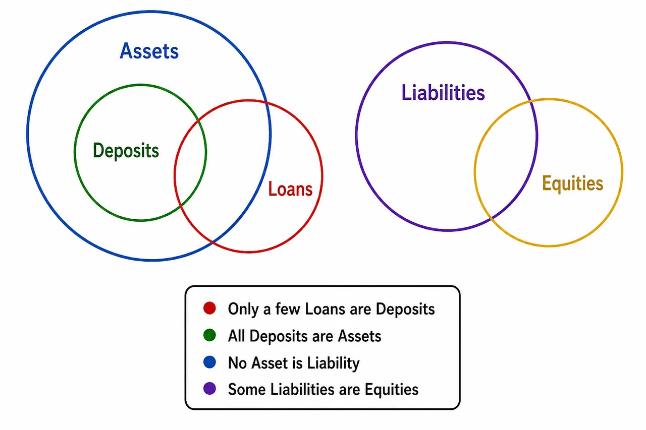 Only-a-few loans and deposits diagram with deposits inside assets and liabilities separated from assets