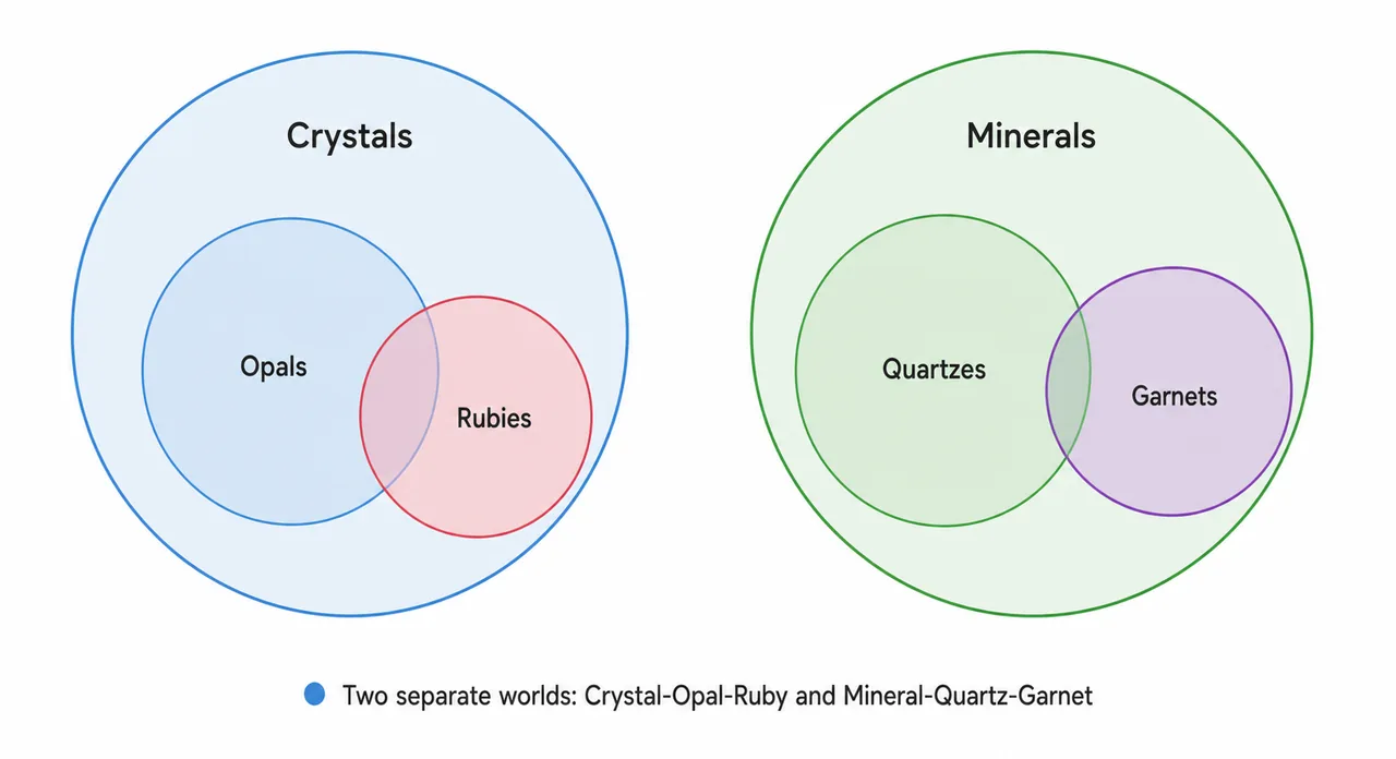Split multi-statement visual with crystal-opal-ruby group and separate mineral-quartz-garnet group