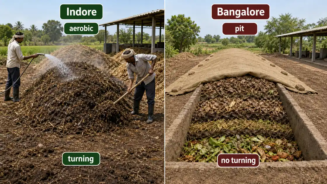 Indore and Bangalore composting methods compared with aerobic turning heap and anaerobic covered pit
