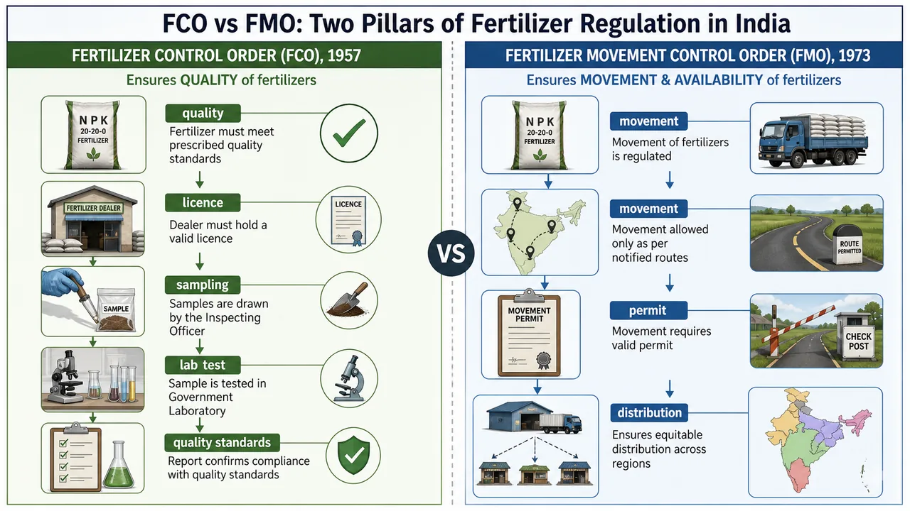Comparison of Fertilizer Control Order and Fertilizer Movement Control Order showing quality control versus movement regulation