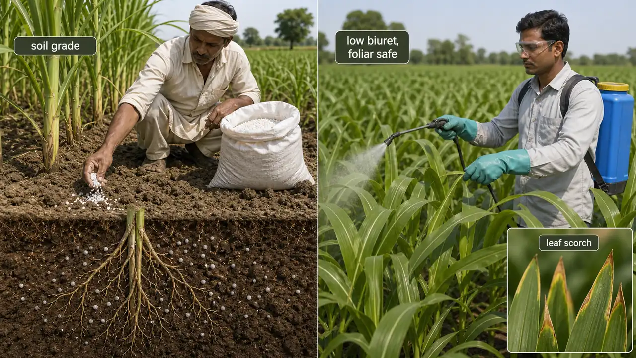 Standard soil-grade urea and low-biuret foliar-safe urea compared with leaf scorch warning