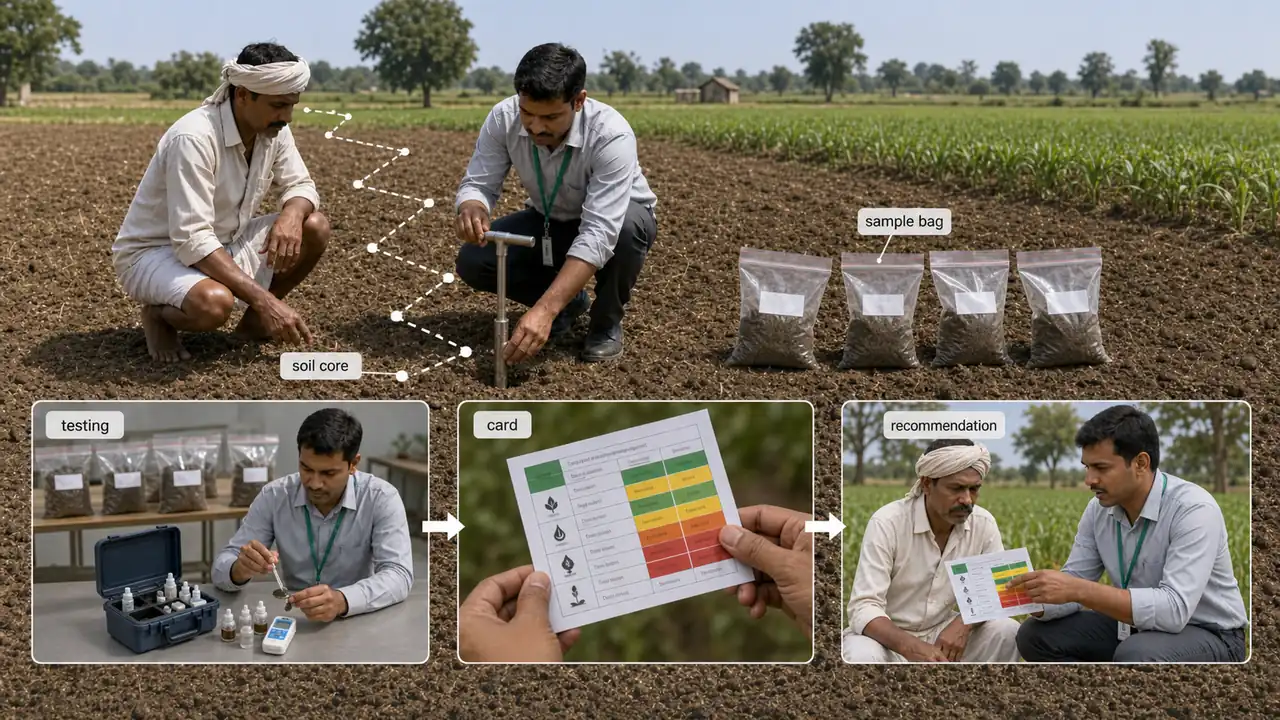 Soil Health Card workflow from sampling and testing to recommendation delivery