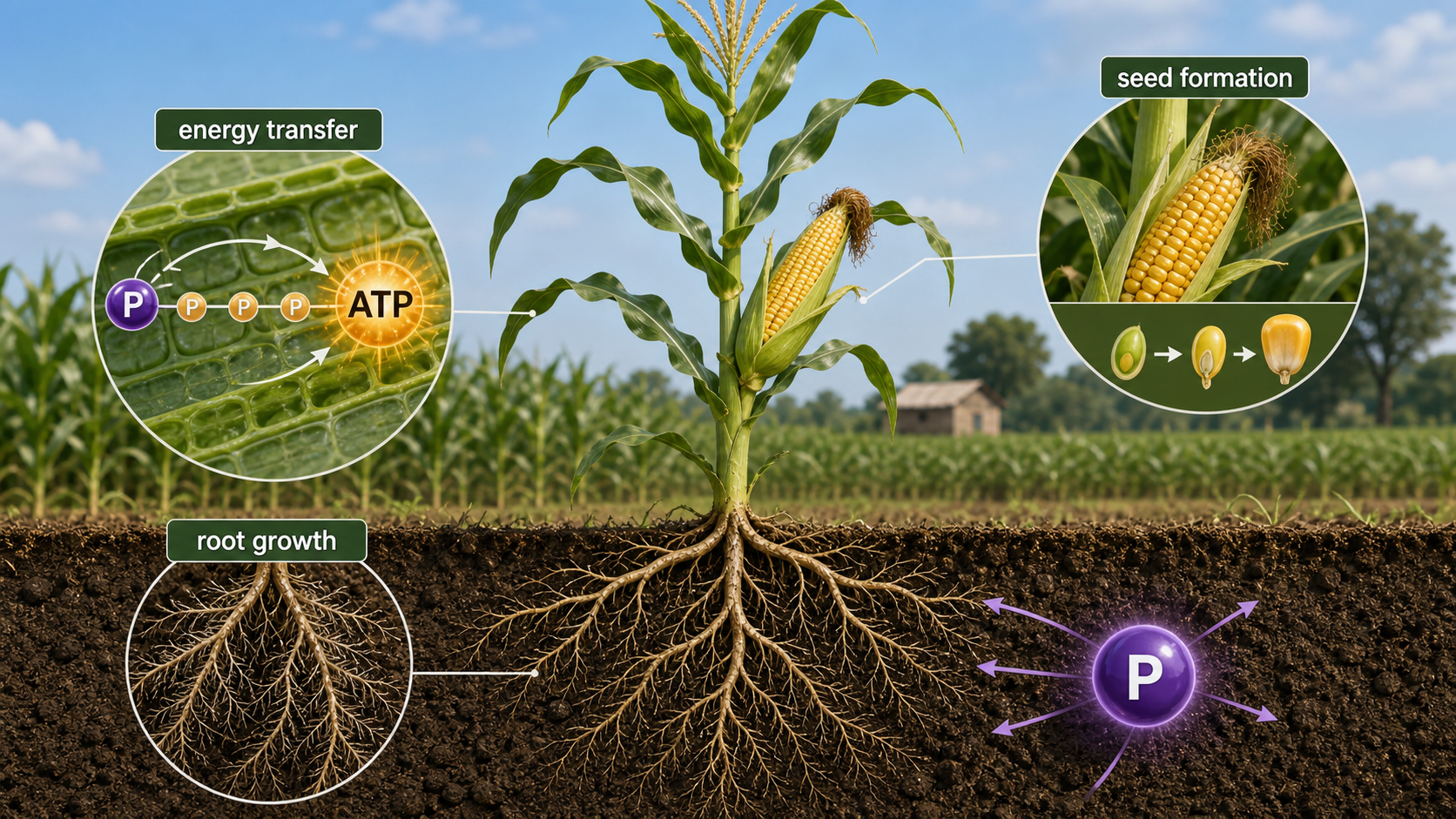 Phosphorus as a key-to-life nutrient linked with energy transfer, root growth, and reproductive development