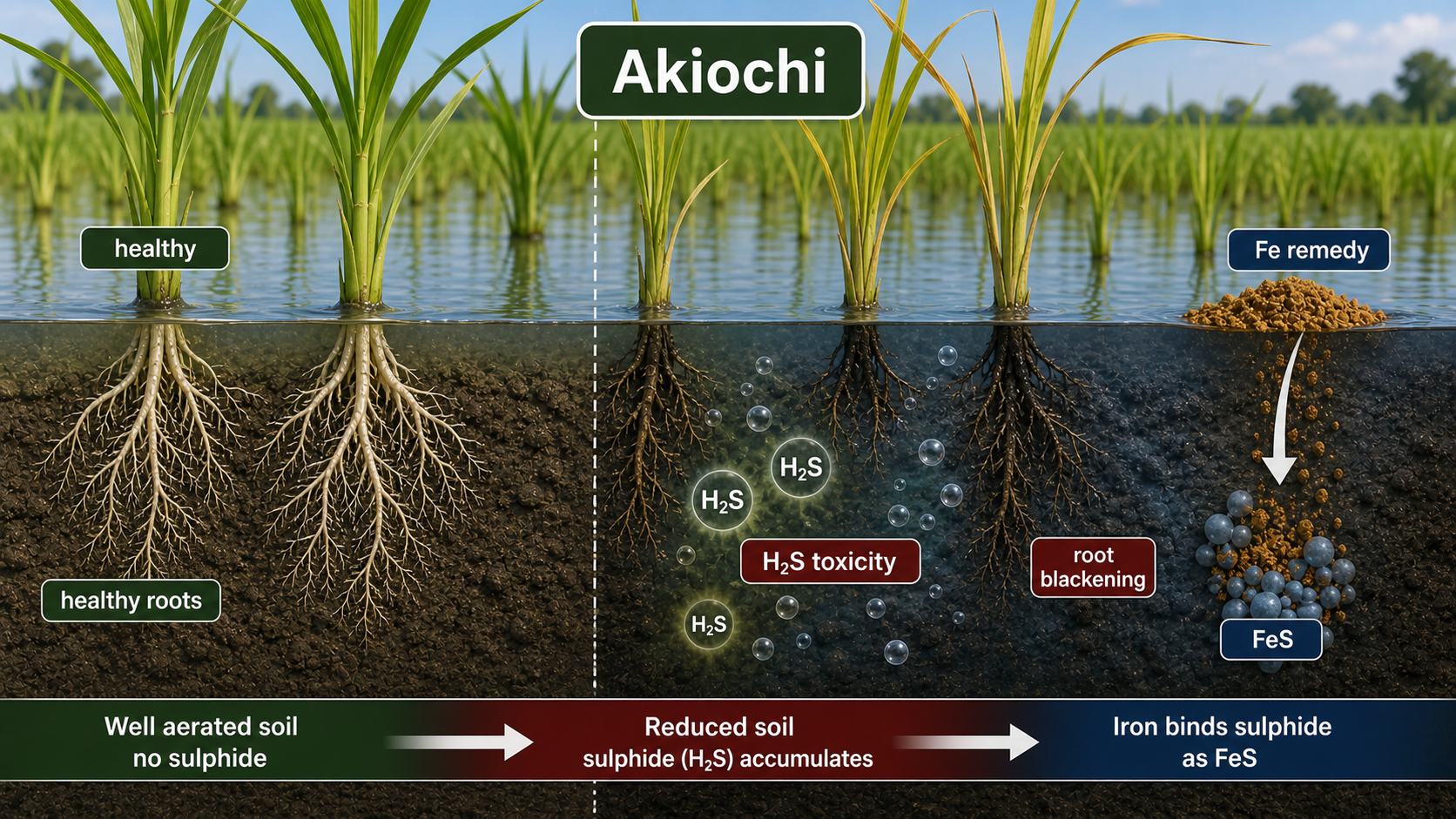 Akiochi disorder in rice linked with sulphur and reduced-soil stress context