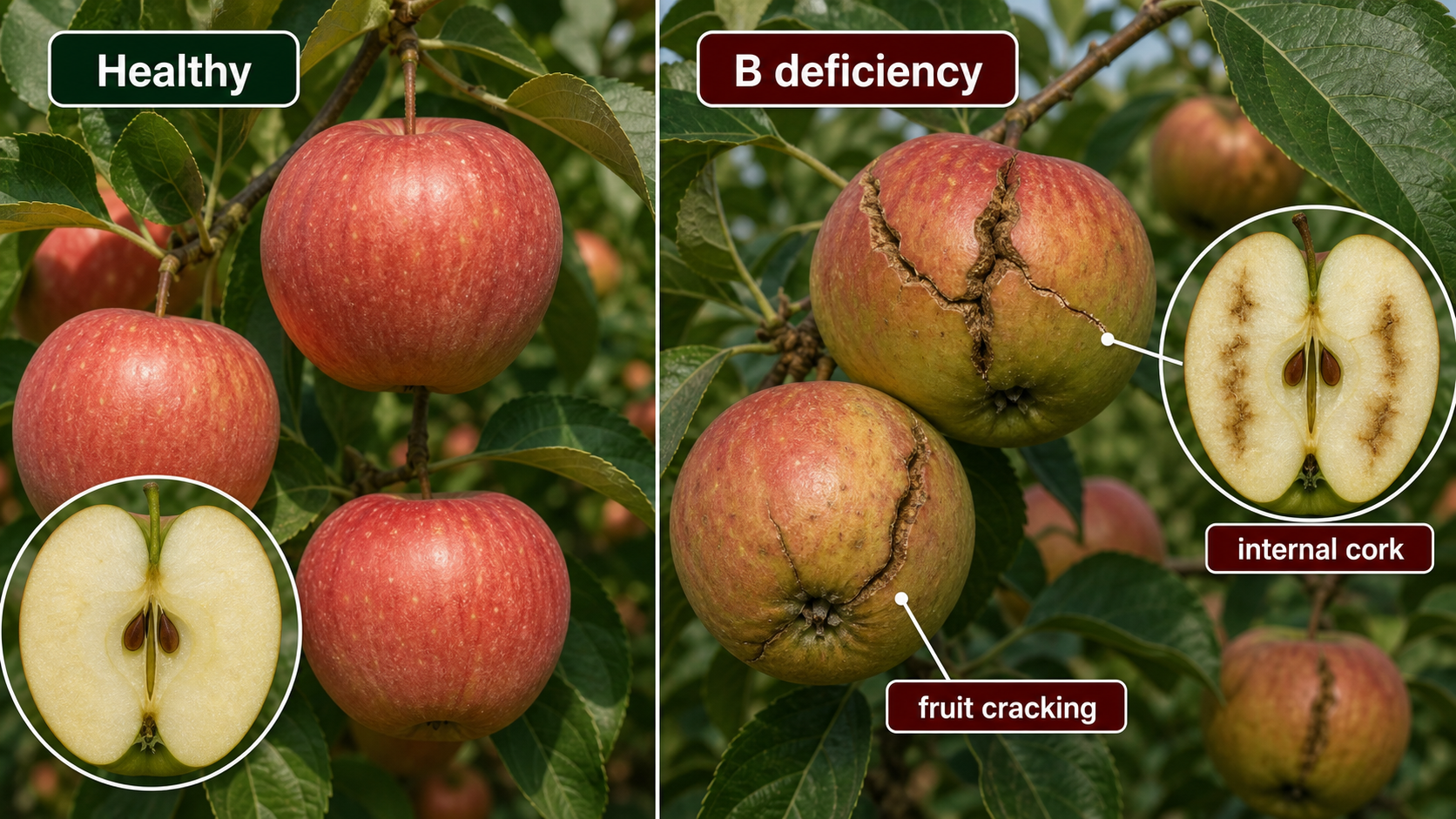 Boron deficiency symptoms in apple