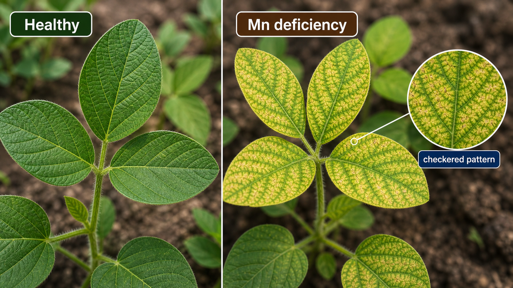 Manganese deficiency showing interveinal chlorosis and specking symptoms