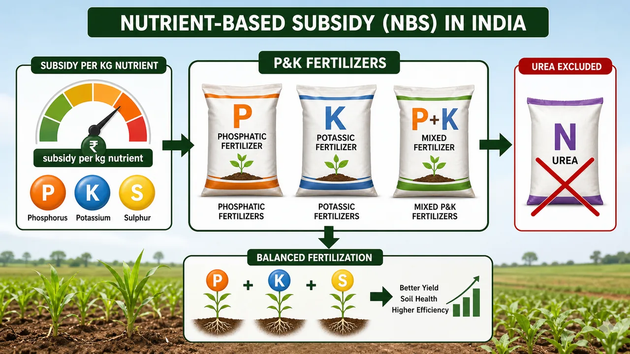 Nutrient Based Subsidy showing per nutrient support for P and K fertilizers with urea kept outside the subsidy frame