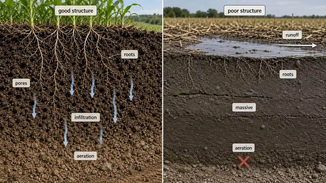 Soil structure showing primary particles, natural peds, artificial clods, and structureless single grain and massive conditions