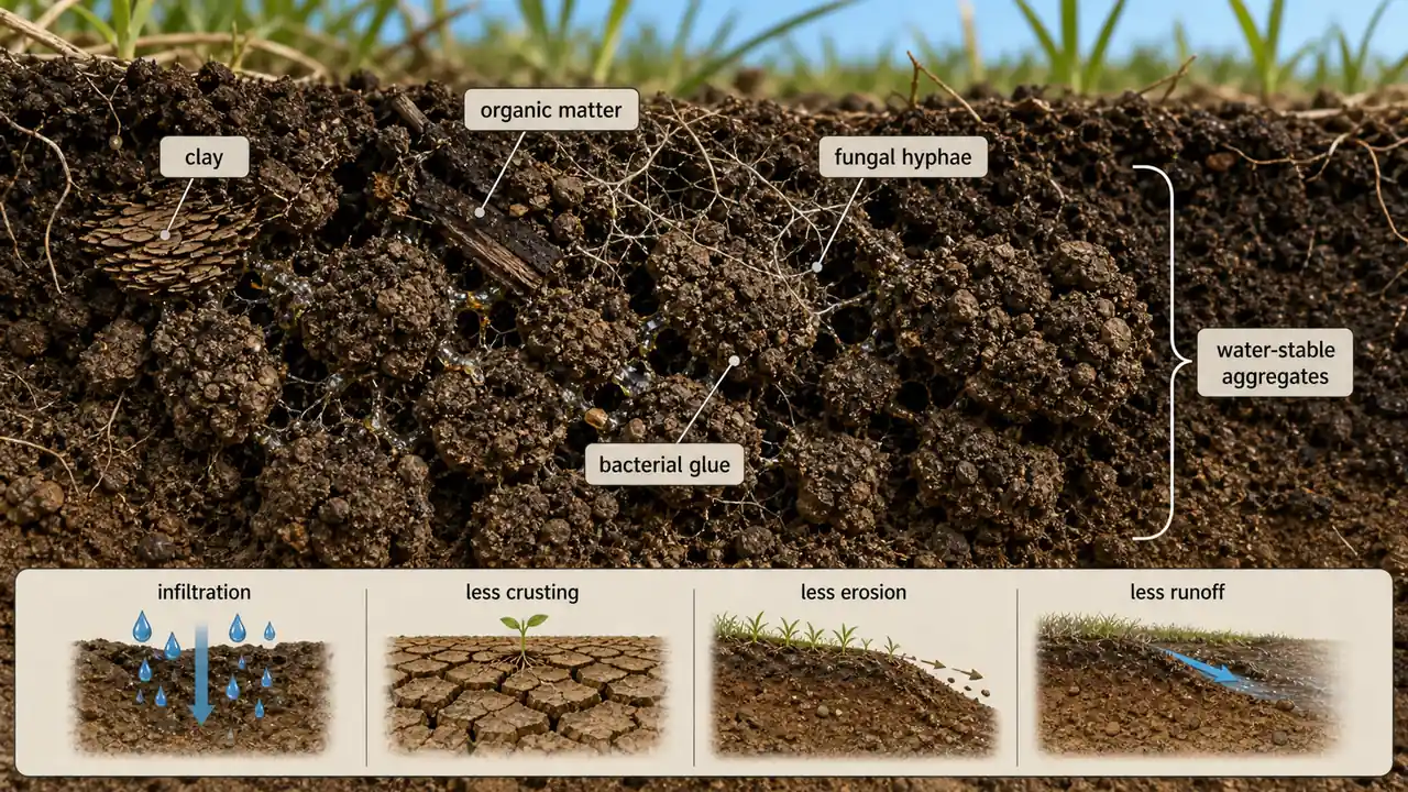 Spheroidal soil structure with granular and crumb aggregates compared with wedge structure in expansive clay vertisols
