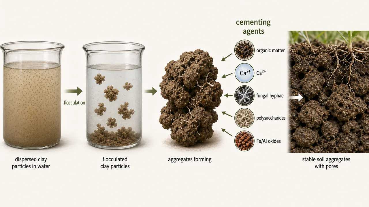 Good versus poor soil structure showing pores, root growth, infiltration, aeration, runoff, and dense massive soil