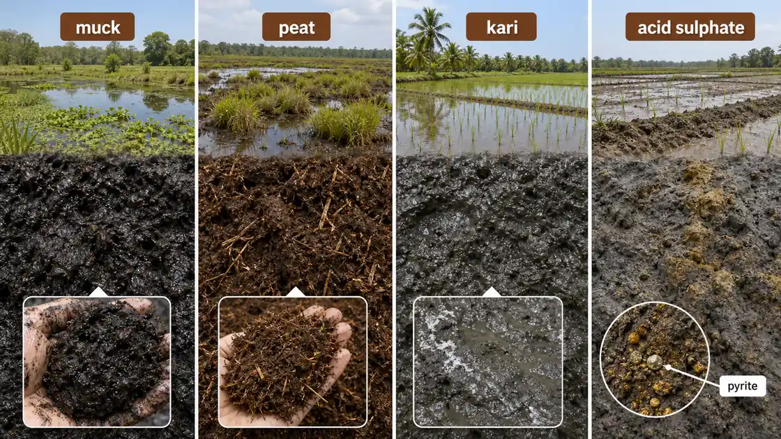 Comparison of muck soil, peat soil, kari soil, and acid sulphate soil subtypes