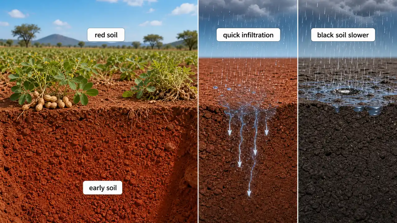 Red soil compared with black soil to show quicker infiltration and early sowing advantage
