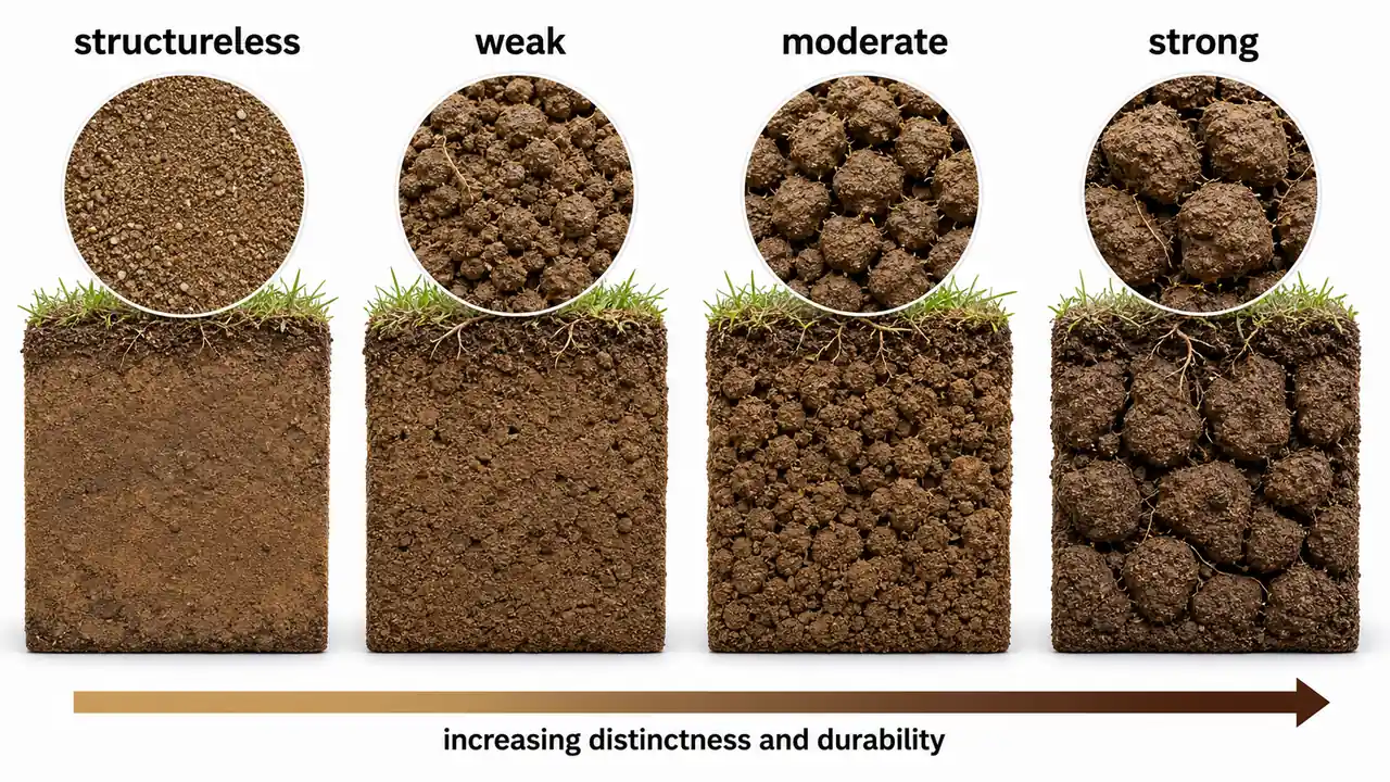 Soil science visual explaining grades of structure