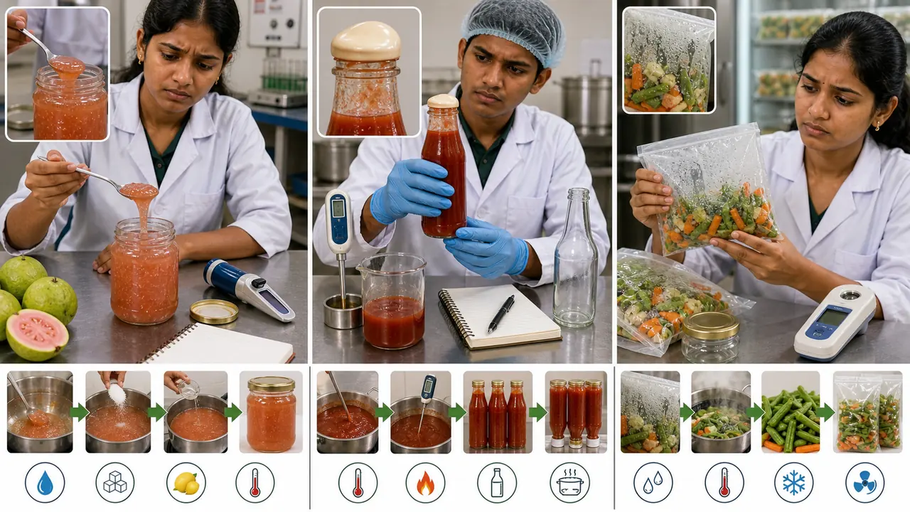 Food processing defect diagnosis for unset jelly fermented ketchup and poor vegetable packaging