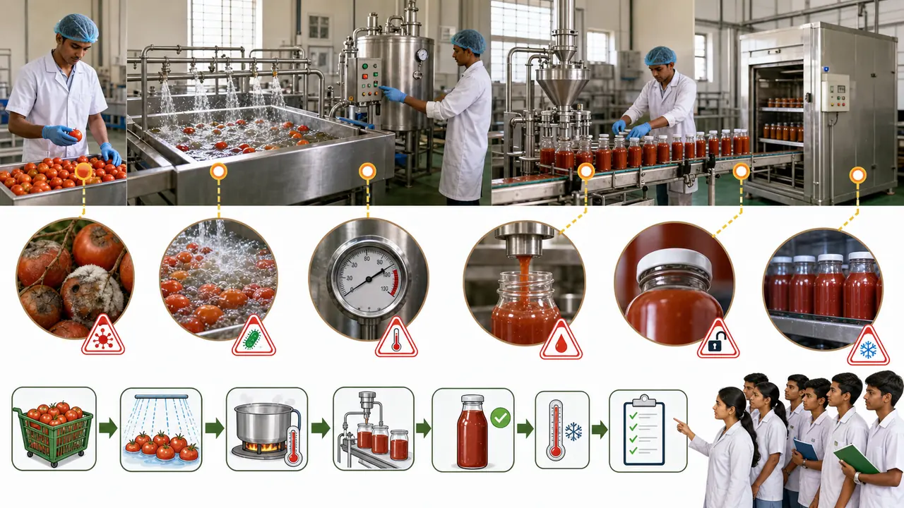 HACCP hazard control points in tomato sauce processing line for Class 12 agriculture food safety