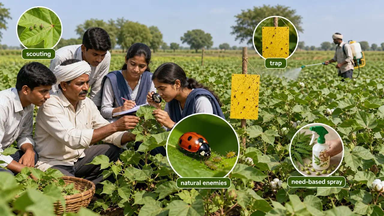 Integrated pest management scouting traps natural enemies and threshold decision in crop field