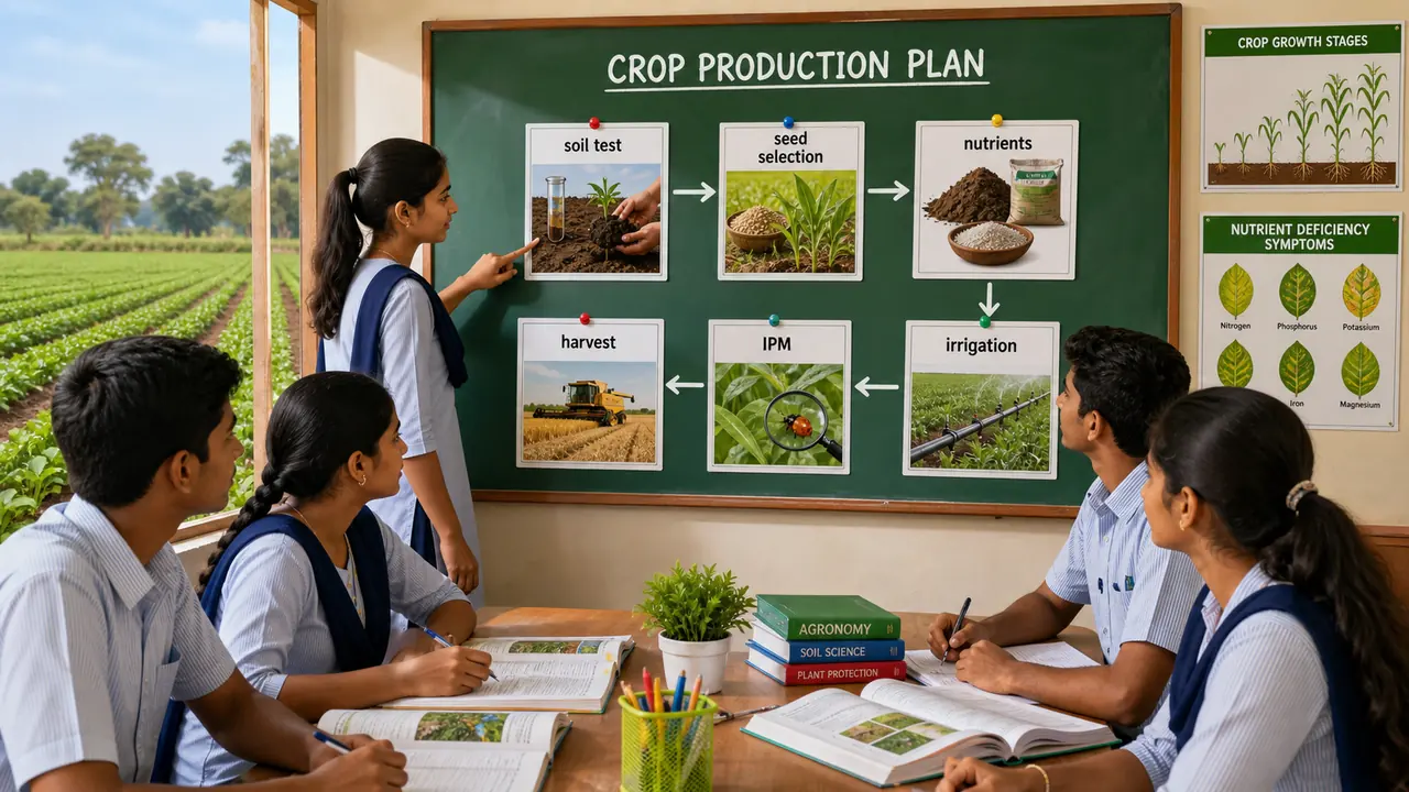 Class 12 agriculture crop production revision plan with soil nutrients irrigation IPM and harvest