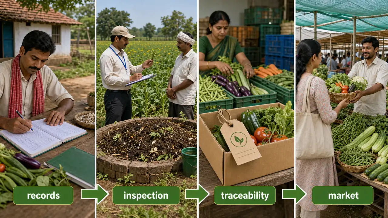 Organic certification journey from field records and inspection to traceable market produce