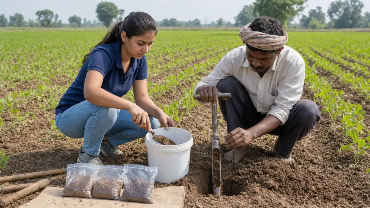 Soil sampling in a field