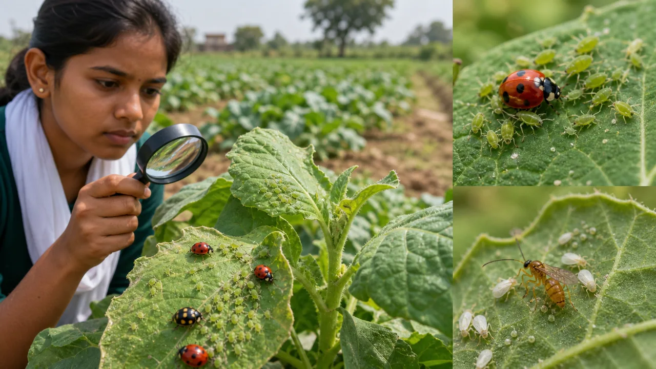 Biological control showing predator and parasitoid action on crop pests