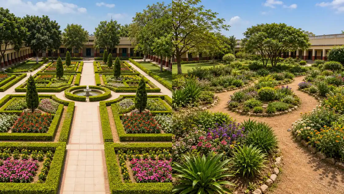 Formal and informal garden layout comparison for landscape design in agriculture