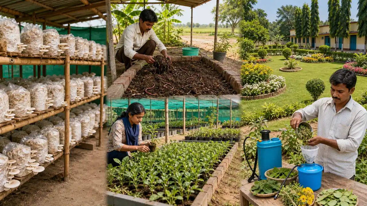 Mushroom vermicompost nursery landscaping and biopesticide skill enterprises for Class 12 agriculture